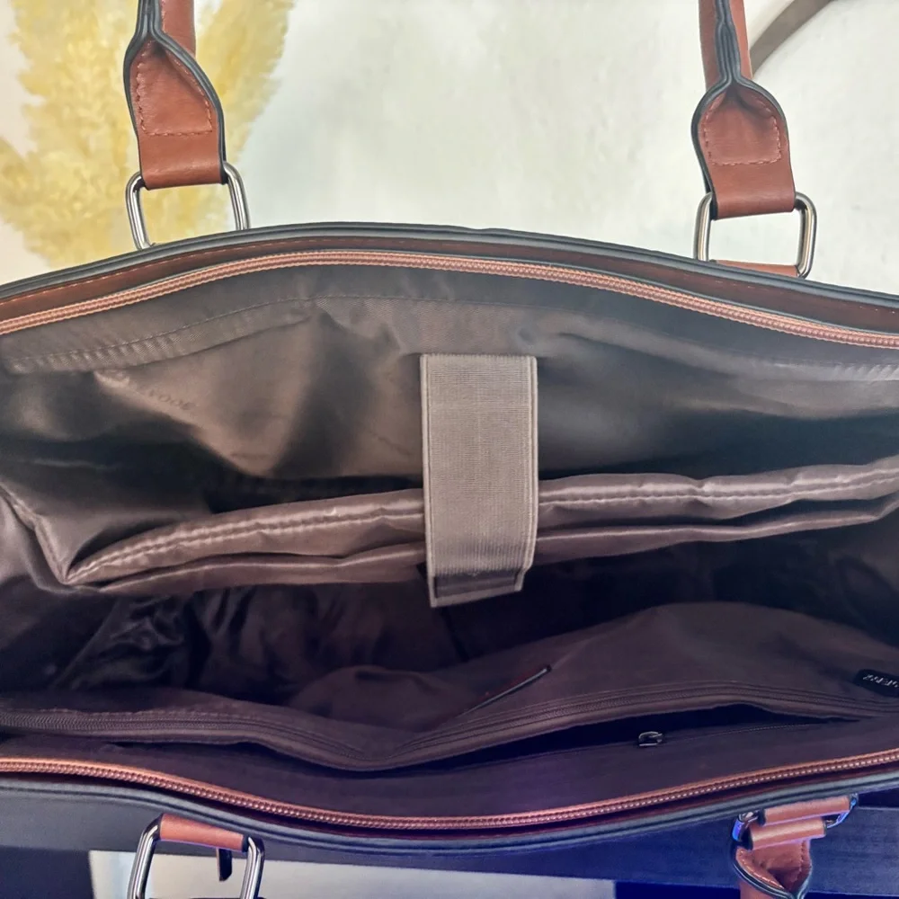 Structured Brown Laptop Tote with Double Handles and Adjustable Strap - Picture 4 of 4